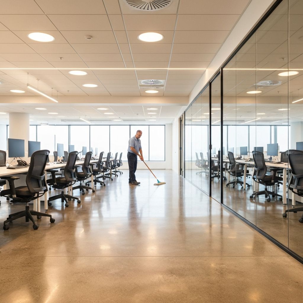 Professional cleaner servicing a modern office